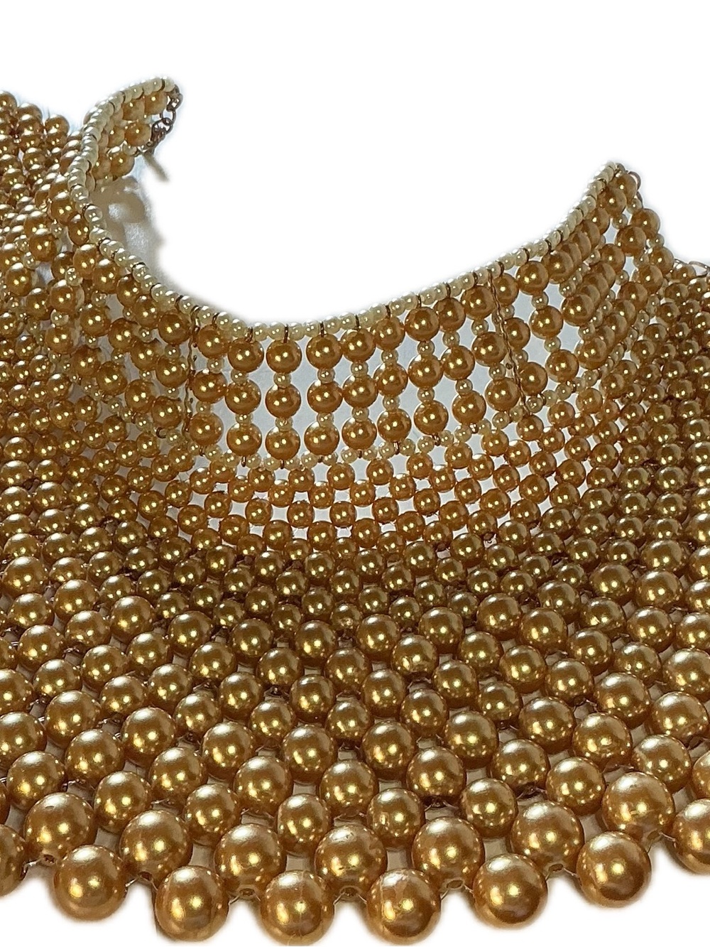 Dramatic Gold Beaded Collar Cape Necklace Egyptian Revival Statement Bib Armor
